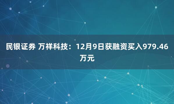 民银证券 万祥科技：12月9日获融资买入979.46万元