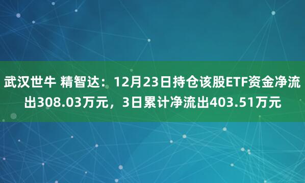 武汉世牛 精智达：12月23日持仓该股ETF资金净流出308.03万元，3日累计净流出403.51万元